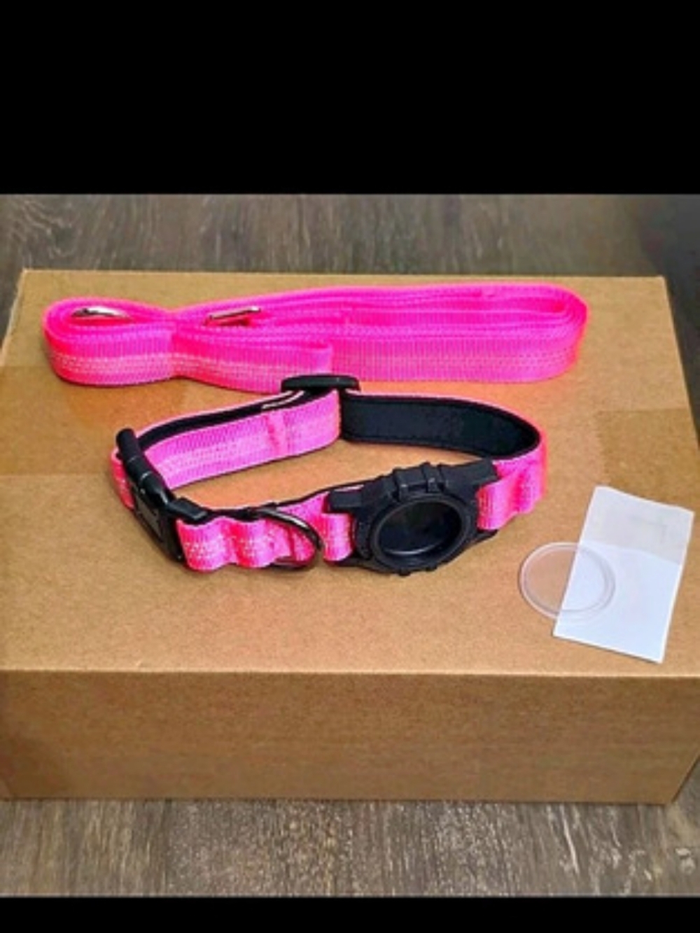 Pink & Black AIRTAG Dog Collar and Leash Set